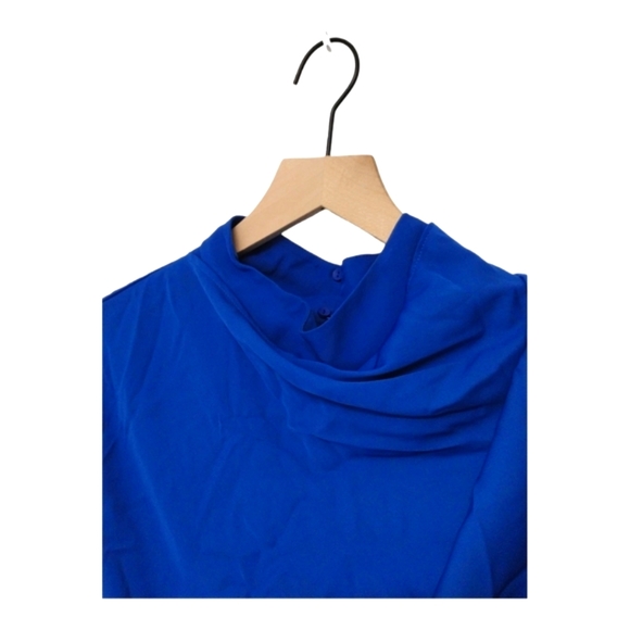 Zara Structured Wrap Drapery Style  Blue Blouse Size Large NWT - Picture 3 of 11